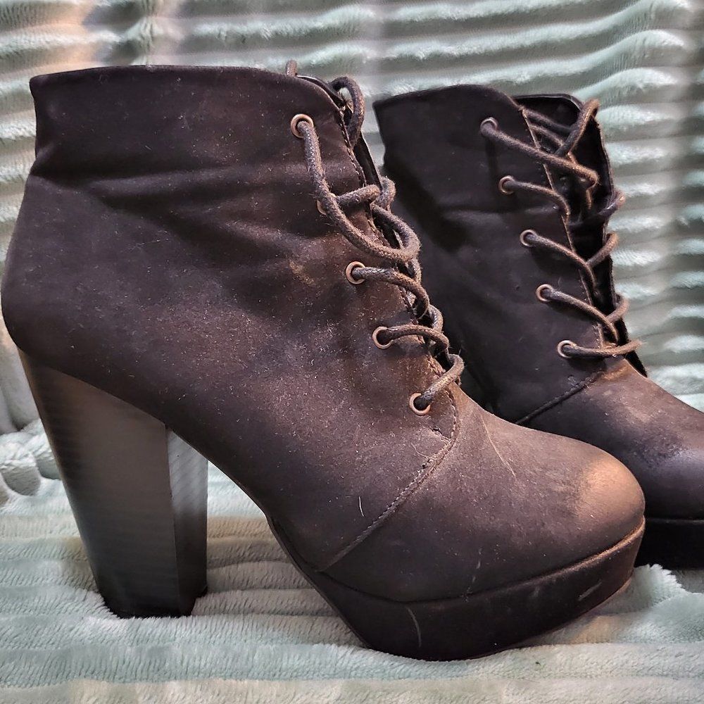 Mossimo Black Lace-Up Platform Booties | Chunky Heel | Women's 7.5